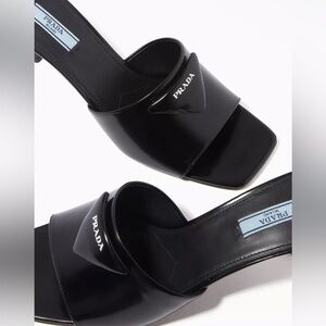 Ladies Prada heels low heel open toe mule size 37 black leather